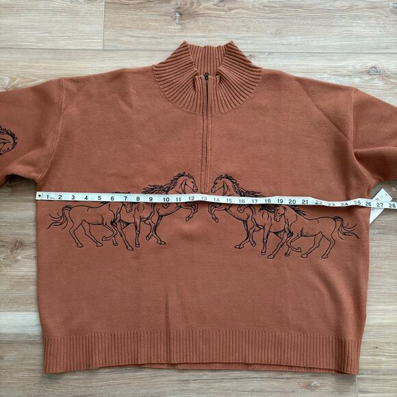 Anthropologie Montana Horses Mock-Neck Half-Zip Sweater Bronze M - Picture 3 of 8
